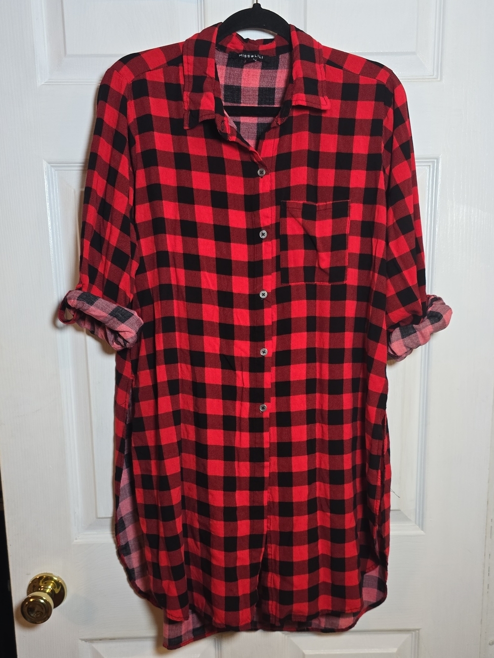 Miss Lili 1X Red and Black Plaid Button-Front Dress